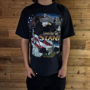 1998 United We Stand black cotton t-shirt with eagle and American flag design